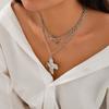 Jewelry Personalized Cross Alloy Pendant Necklace Double Layer OT Buckle Fashion Light Luxury Collarbone Chain Women