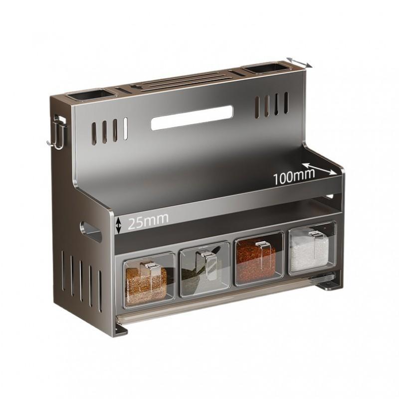 Wall-Mounted Or Countertop Spice Rack With Knife Slot Cutting Board Holder Carbon Steel Modern Kitchen Organizer