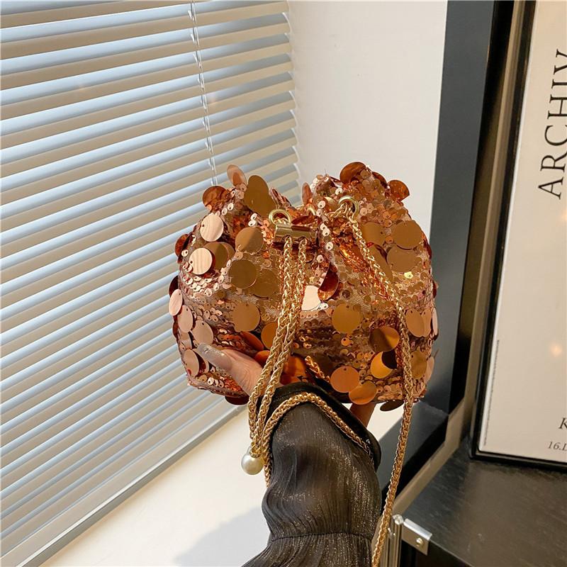 Sequin Trend Fashion Bucket Bag New Niche Design Chain Shoulder Messenger Bag