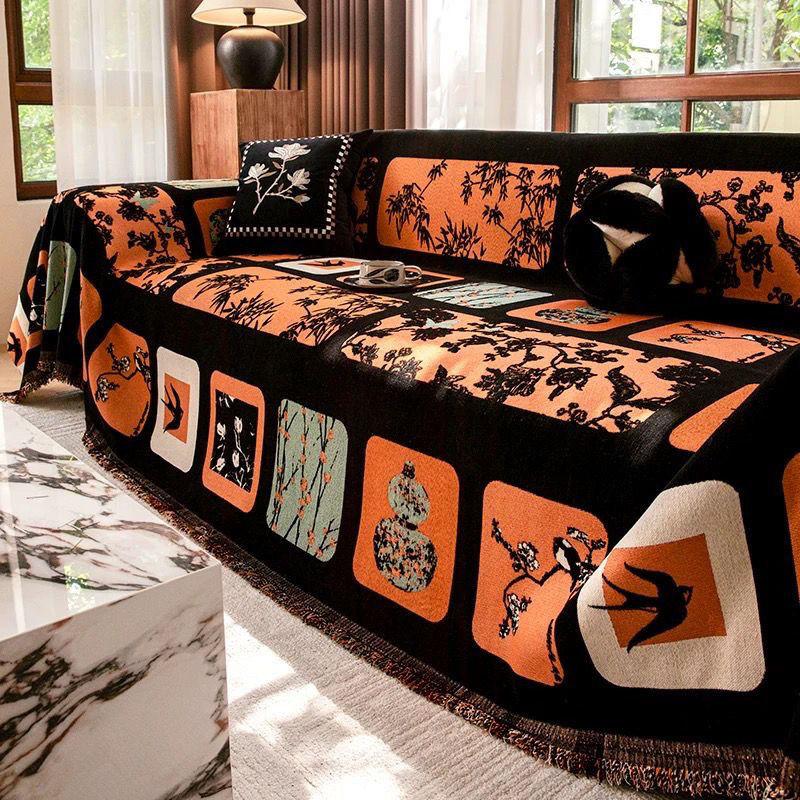 

BEPAN 1PC Sofa Cover Chinese Antique Light Luxury High-end Black Cow Sofa Seat Cushion A Whole All-inclusive Four-season Blanket 180X130CM