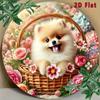 2D Flat Dog Ornament With Flowers In Basket, Iron Art Decor For Home And Garden, Yard Business Sign