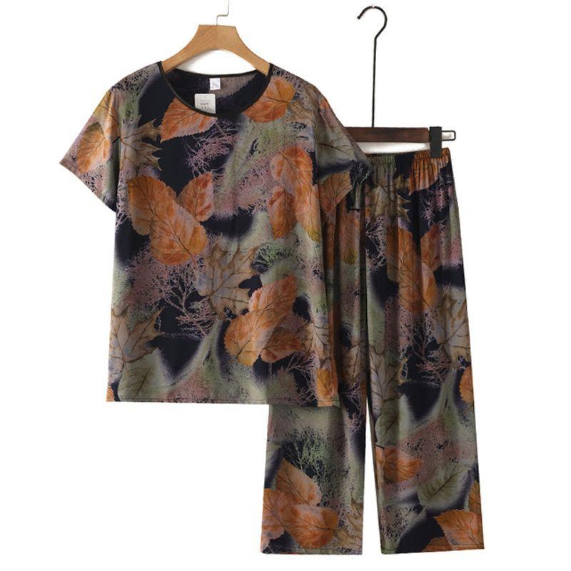 

Комплект для пожилых людей с круглым вырезом, с короткими рукавами и брюками, Костюм с брюками с короткими рукавами для пожилых людей Orange XL