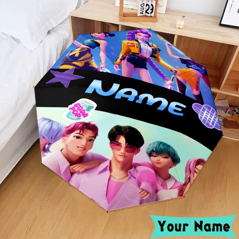 Custom Name Fantasy Night Trio K-Pop Umbrella, Foldable Umbrella Suitable for Outdoor Shopping Travel Sports, Exquisite Gift for Family