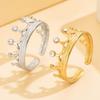 Retro Crown Rhinestone Open Stainless Steel Ring with 18K Gold Plating