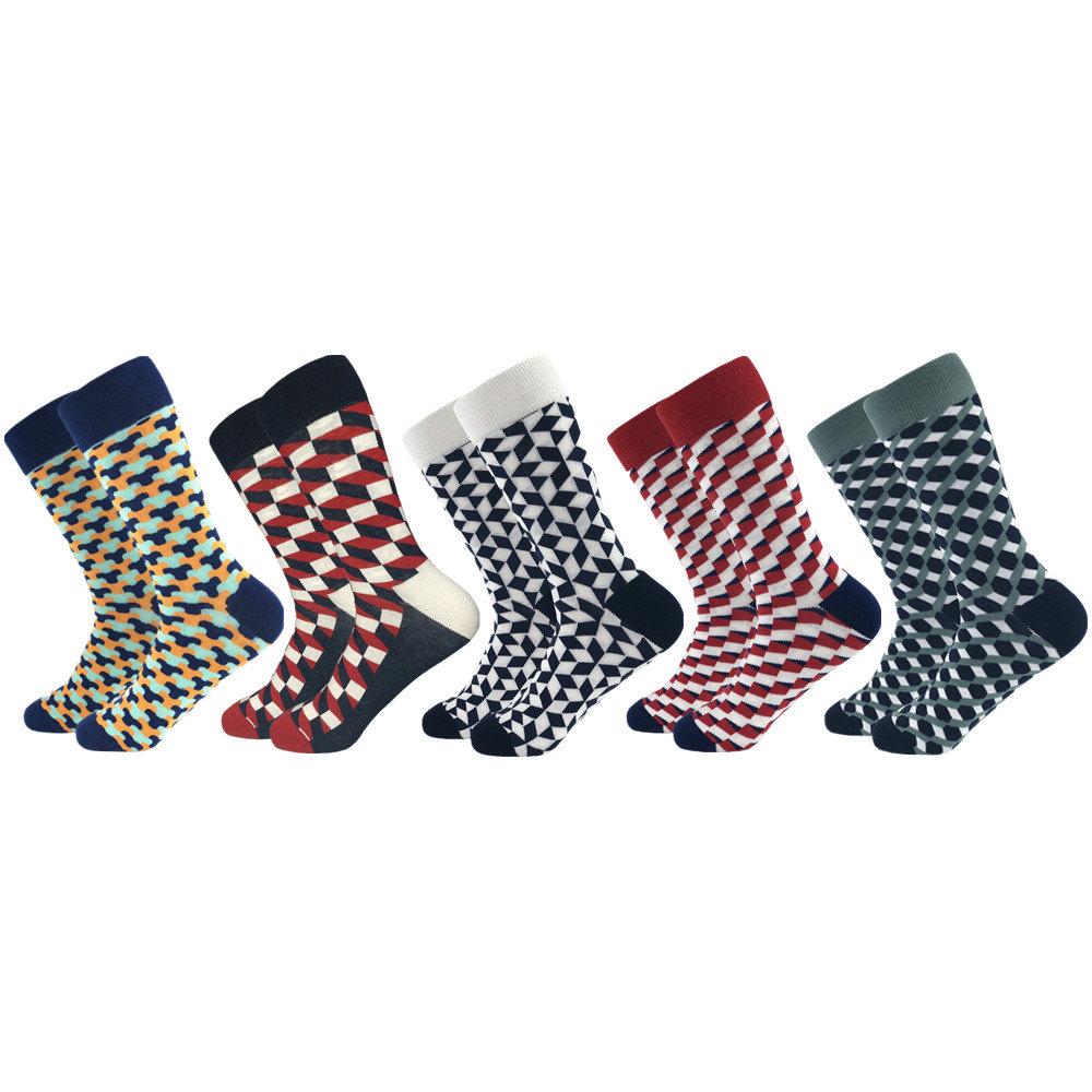 Classic  Men Socks Casual Gentleman High Quality Color Puzzle happy Socks Business Party Dress Cotton Socks for Men