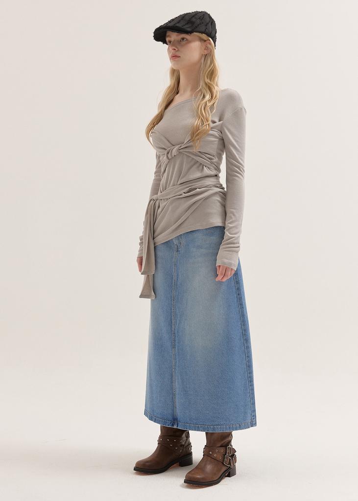 Beoteuneob Classic Washed Denim Long Skirt