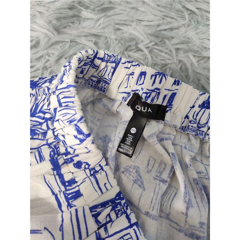 Foreign Trade Order AQ High Waist Exquisite Print A Word Temperament Slimming Versitile Fashion Lady Cotton and Linen Skirt Skirt