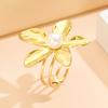Elegant Flower Pearl Inlaid Ring - Open Stainless Steel, Gold Plated Women's Accessory