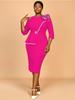 Women Elegant Bodycon Dress with O Neck 3D Flower Belt Patchwork High Waist  Asymmetrical Package Hip Split  Party Outfit