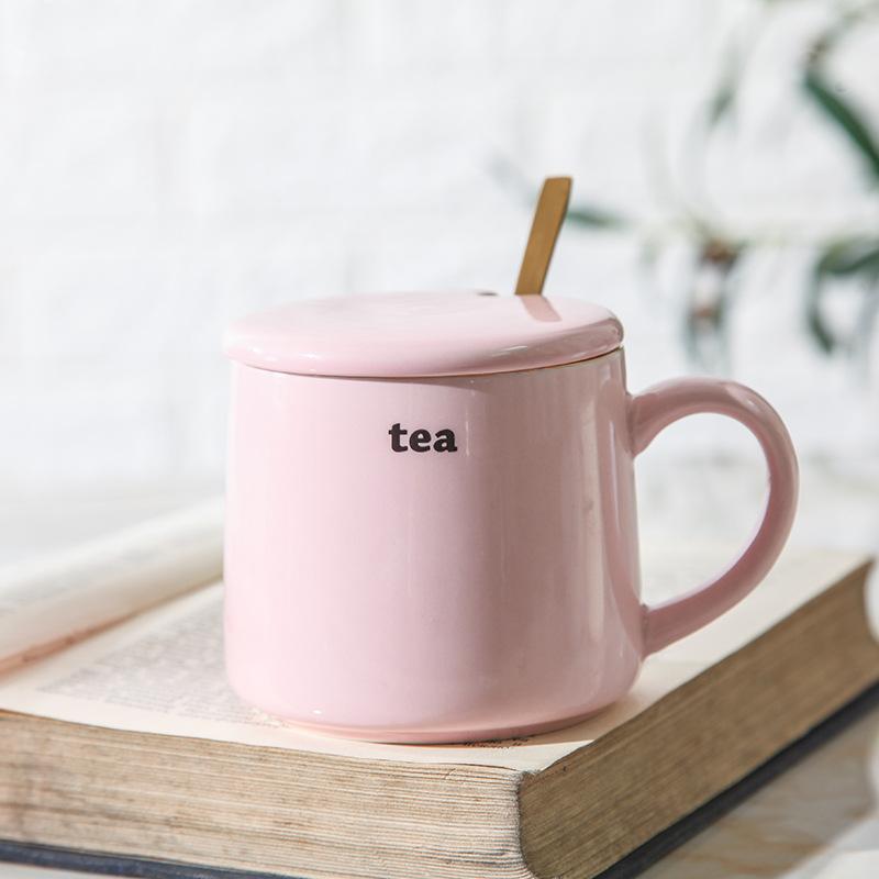 Creative Ceramic Cup with Lid Spoon Couple Coffee Cup Macaron Creative Mug Office Drinking Cup Girls