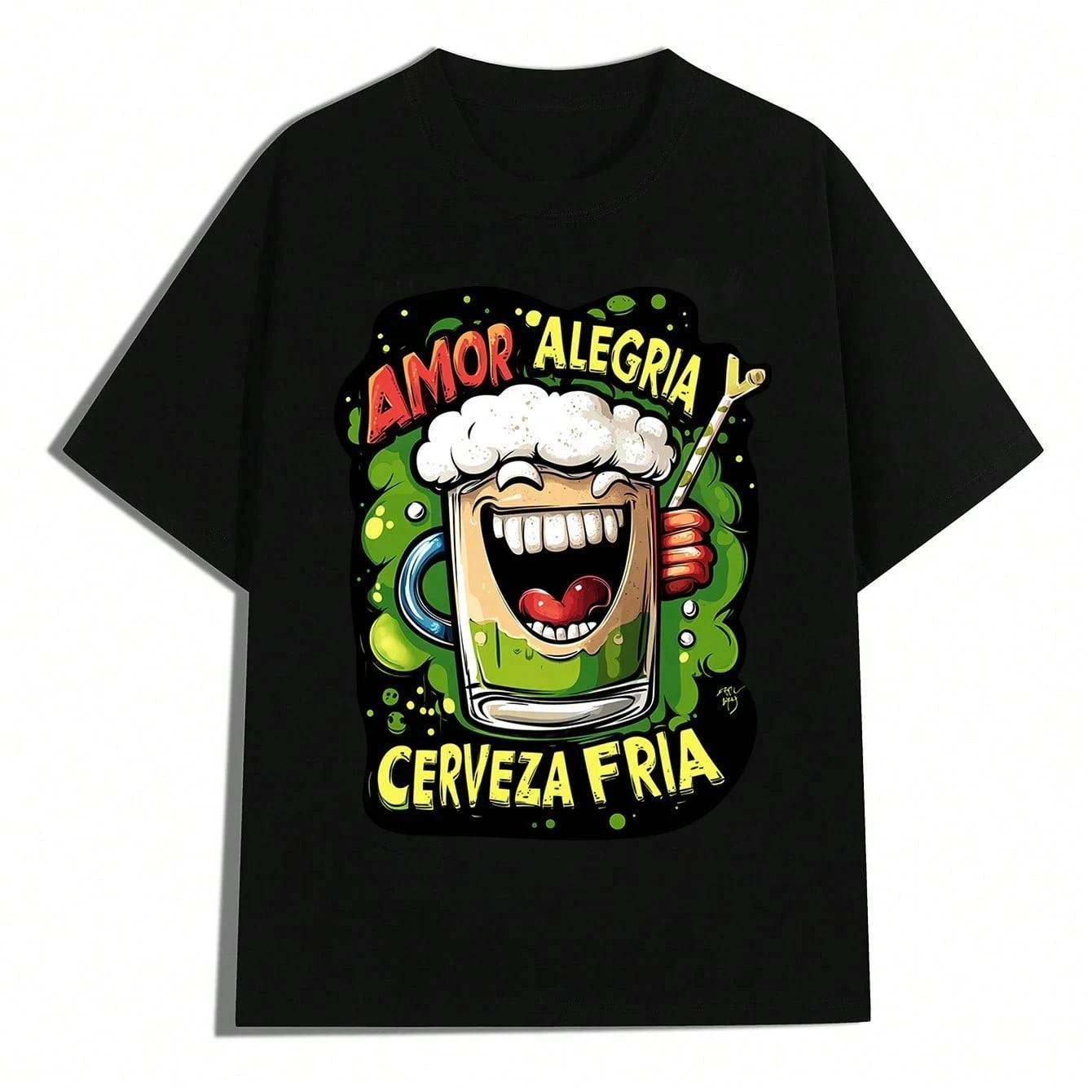 Amor Alegria Cerveza Fria Beer Mug Graphic Tee Unisexs Breathable Cotton TShirt S