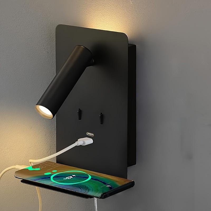 300° Rotatable Warm White LED Wall Lamp with USB Charging Port for Bedside Reading