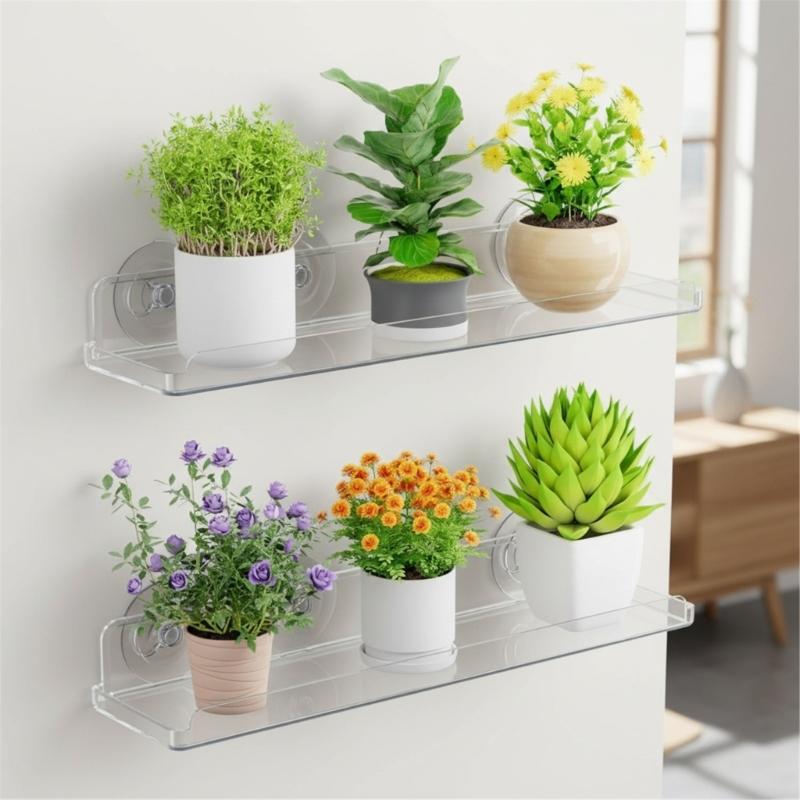 Pack of 1 Clear Acrylic Plant Holder for Succulents Home Decoration Easy Installation Shelf for Window