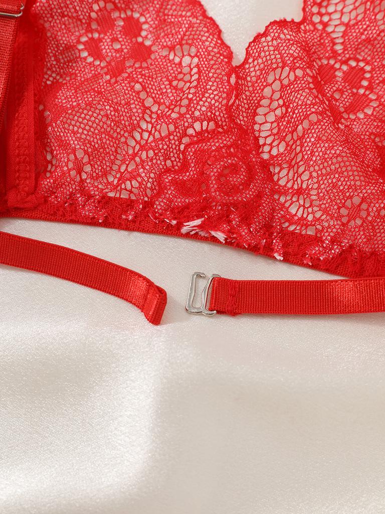 New Women Sexy Lingerie Red Bra Panties Set Cute Bow Ultrathin Lace Underwear Set Temptation Erotic  Outfits For Pretty Girls
