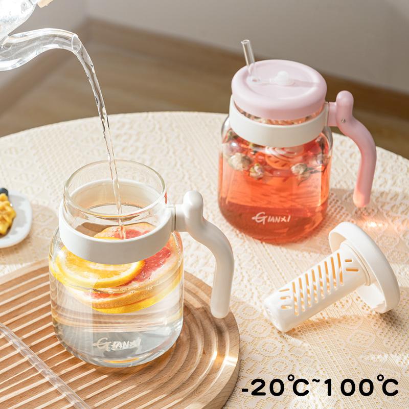 1000ML Sklenice s víčkem a brčkem Domácí kuchyně Průhledný tumbler s brčkem Šálek na kávu s uchem Láhev na vodu