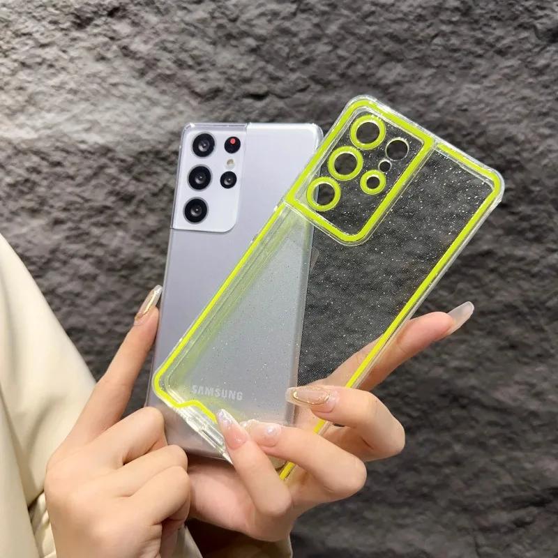 Night Light Luminous Bling Glitter Clear Case for Samsung Galaxy S22 S24 Ultra S23 Plus S21 FE Glowing Silicone Soft Cover