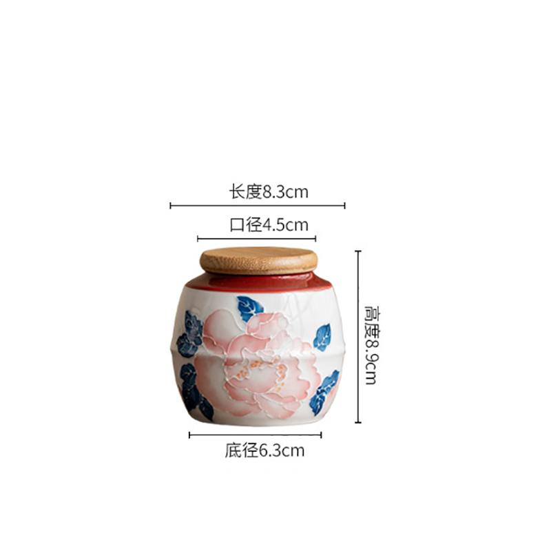 Creative Ceramic Peony Tea Canister Small Portable Candy Nuts Coffee Bean and Herb Storage Jar Moisture-Proof Sealed Container