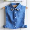 Fashion Denim Blue Women Fake Collar Shirt Detachable Collar Female False Collar Solid Shirt Lapel Blouse Top Men Women