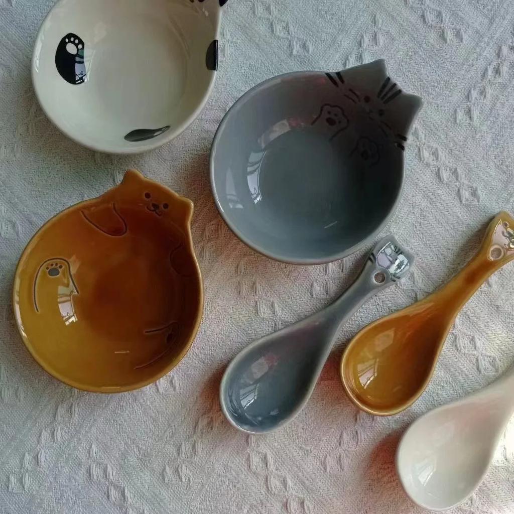 Cartoon Relief Ceramic Bowl, Household Kitchen Sauce Dish, Spoon, Seasoning Bowl, Hot Pot, Barbecue Flavor Dish Ceramic Bowl