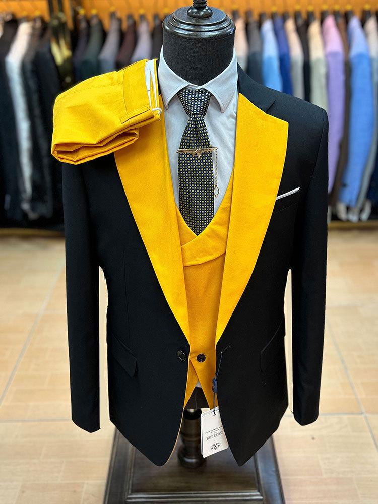 Men's European & American Style Slim Suits: Fashionable Business Black & Khaki Formal Wear