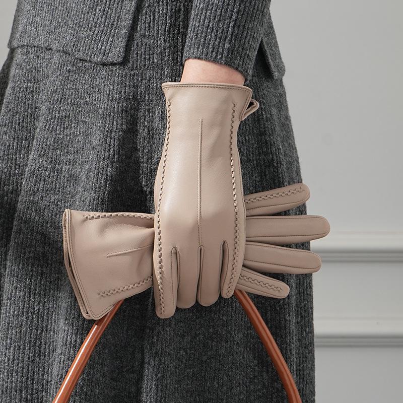 Women's Lambskin Leather Touchscreen Gloves - Winter, Velvet-Lined, Warm, Windproof, Coldproof