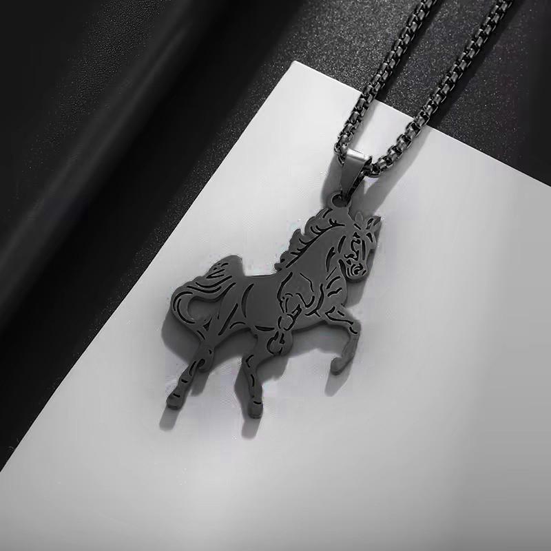 

Hollow-out Running Horse Pendant Necklace For Men Fashion Gold Color Stainless Steel Animal Hippie Hip Hop Rock Jewelry Boy Gift