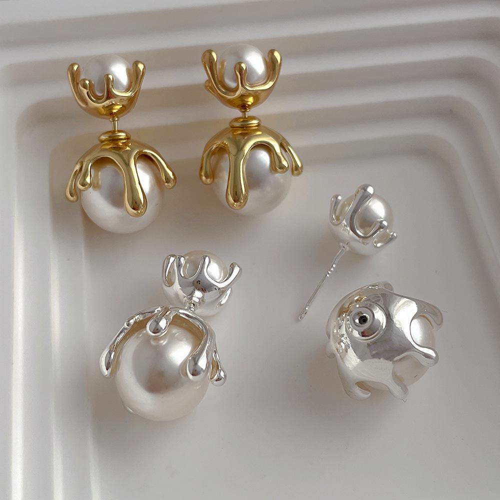 Modern Jewelry Simulated Pearl Earrings Back And Front Stud For Women Girl Gift