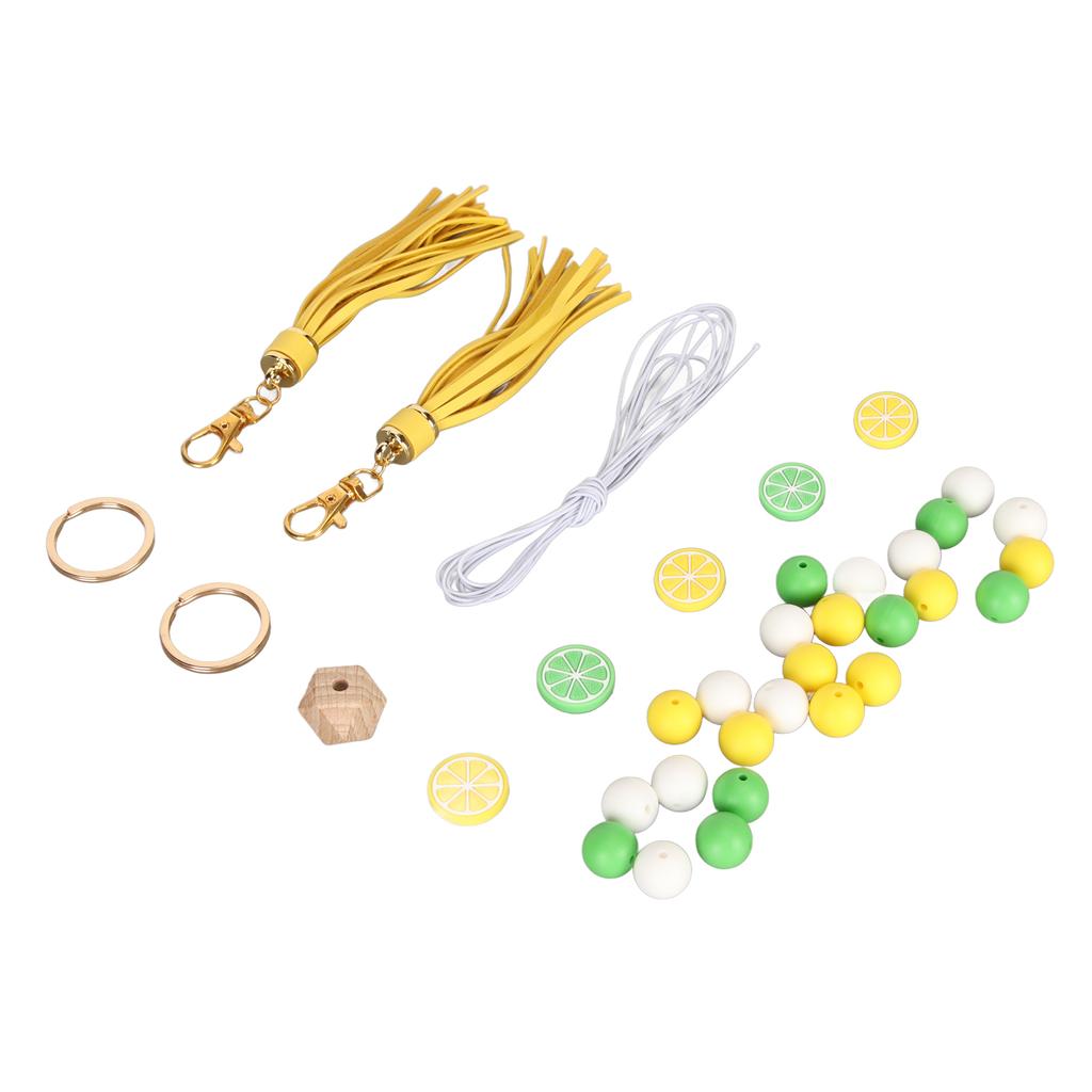Keychain Lemon Silicone Bead Keyring Key Chain 15mm Silicone Bead Tassel Set for Decoration