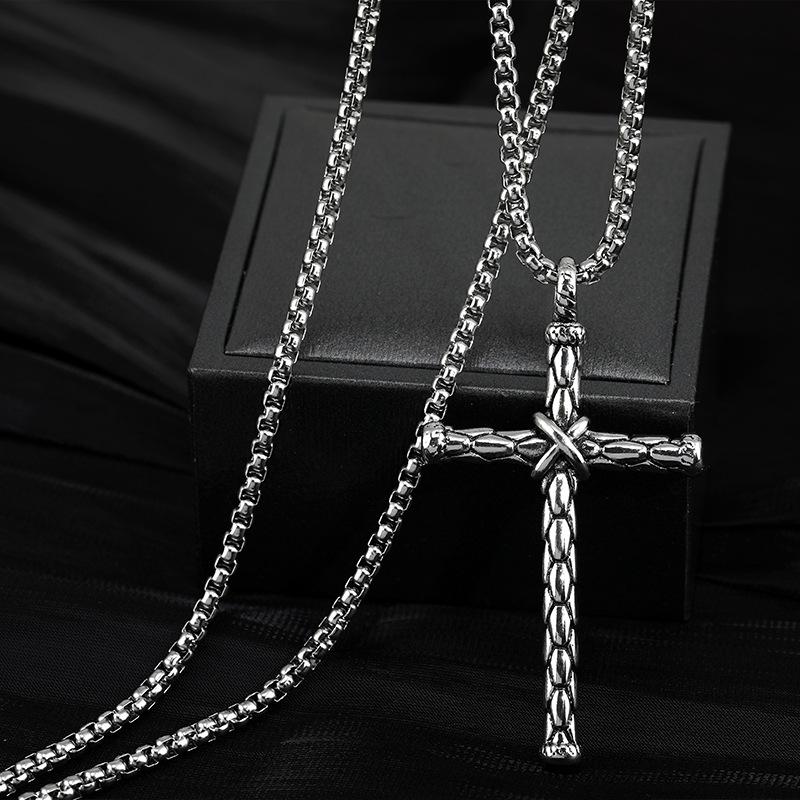 Lucky Magic Cross Cool Men Titanium Steel Necklace Hip Hop Punk Personality Street Tide Nightclub Accessories