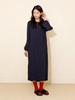 Vincent Navy Round Neck Pleated Dress