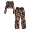 Spring New Leopard Print Women's 2 Piece Outfit Casual Loose Long Sleeve Top + Long Pants Set European American Style For Ladies