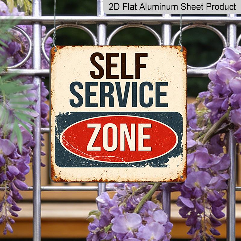 

2D Flat, 1pc, Funny Home Decor, Warning Sign, Vintage Aluminium Sign, Self Service Zone, Humorous Decor for Kitchen Entryway, Porch, Patio, Garden 20*20cm