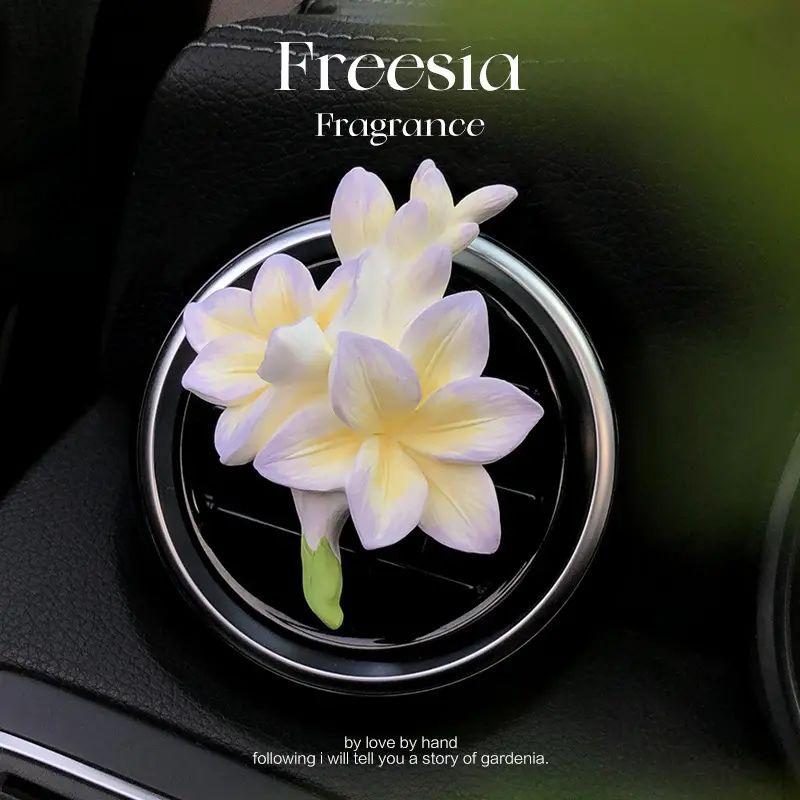 

Freesia Flower Car Air Freshener Jasmine Perfume Car Vent Decoration Gardenia High-End Aroma Diffuser Stone Purple Freesia