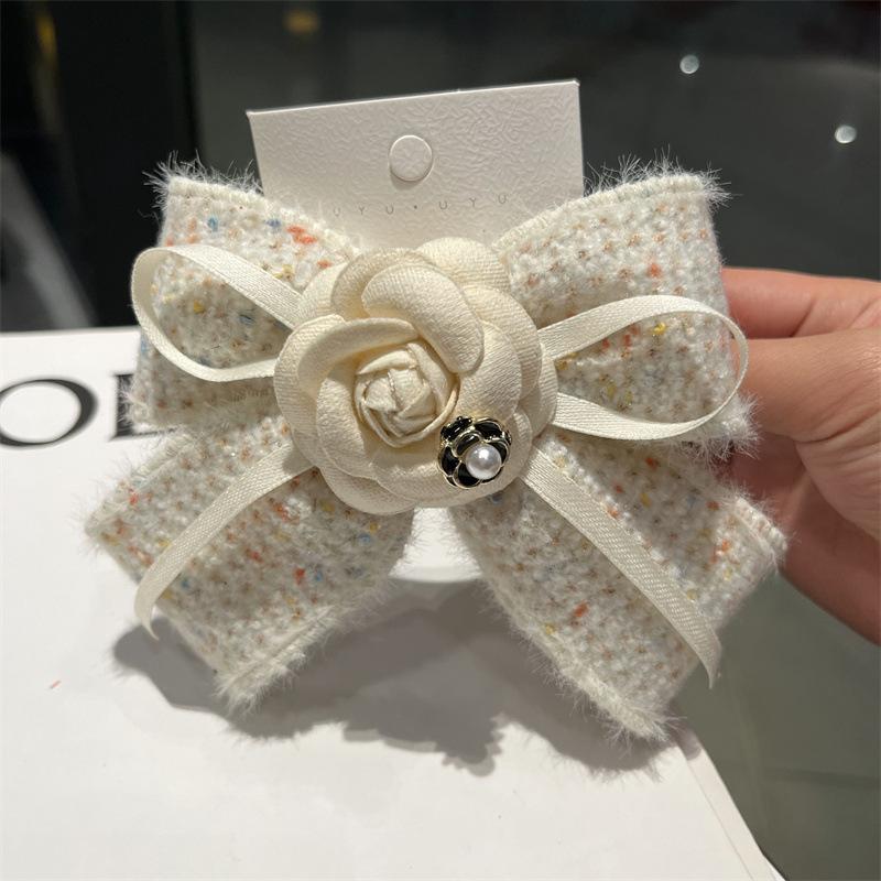 Handmade Fabric Camellia Flower Bow Hair Clips Barrettes Headdress Spring Clip For Women Girls Ponytail Hair Accessories