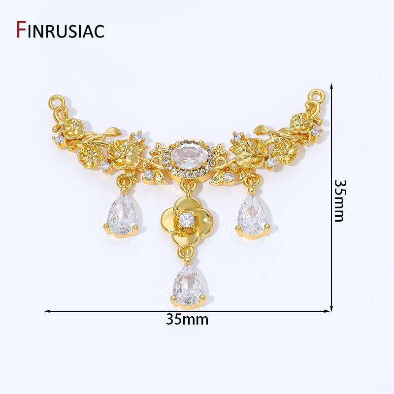 

18K Gold Plated Brass Connector Charms For Jewelry,Inlaid Zircon Flower Connector For DIY Bracelet Necklace Making Materials 1 piece