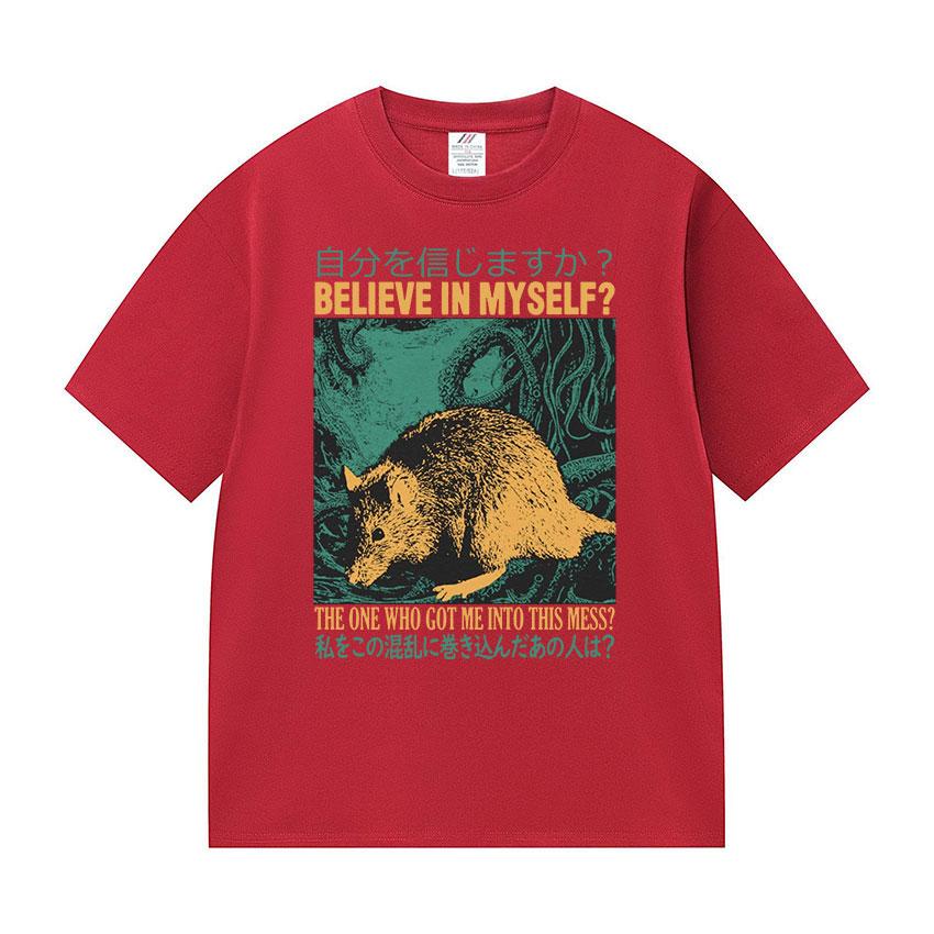Believe in Myself Funny Graphic T Shirt Retro Japanese Rat Casual Print Tshirt Unisex Fashion Oversized 100 Cotton Unisex Tshirts S
