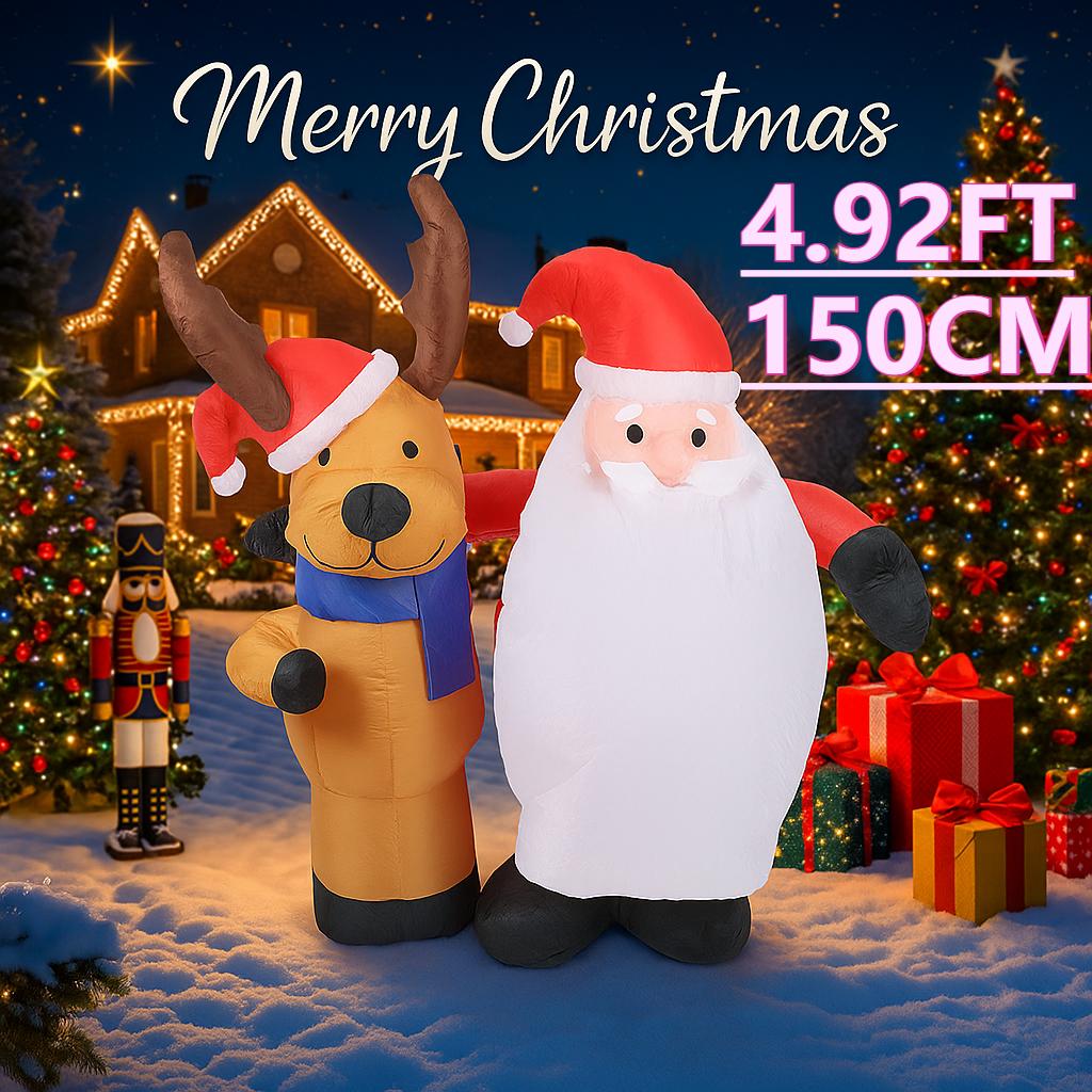 4.92FT With LED Light Inflatable Santa Claus Reindeer Toy Xmas Yard Lawn Supplies Home Decor Ornaments Christmas Holiday Gifts