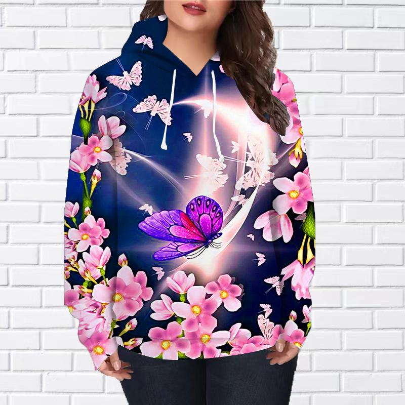 

Женская мода серый бабочка принт свободные толстовки топы блузка свитшот повседневный длинный рукав пуловер топы 8XL фиолетовый