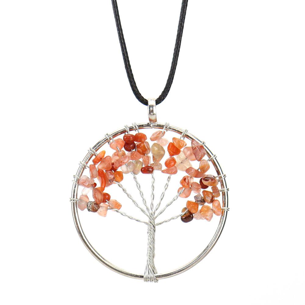 Hand-Wound Natural Gravel Crystal Tree Of Life, Natural Stone Fortune Tree Colorful Necklace N85