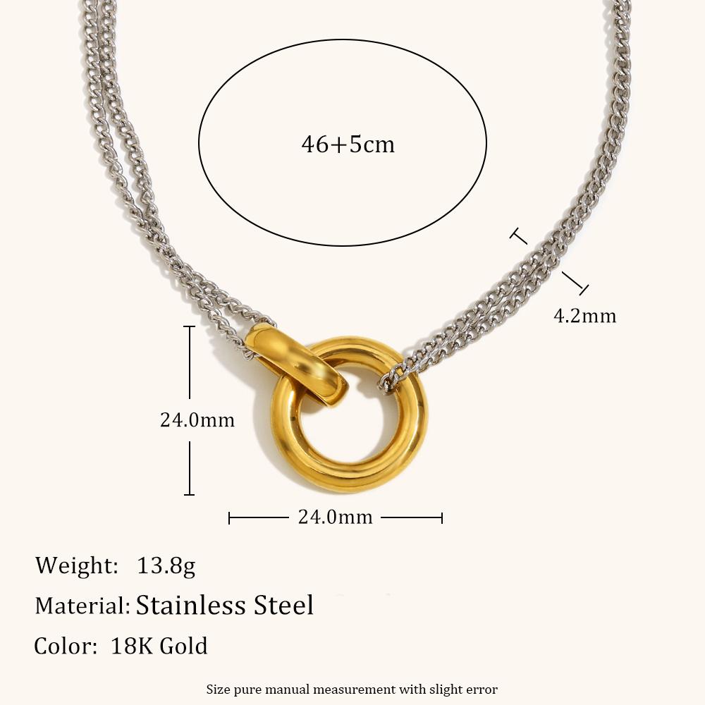 

La. Muses Mixed Color Double Chain Ring Pendant Stainless Steel Women s Necklace PVD Plated Fashion Jewelry Gift