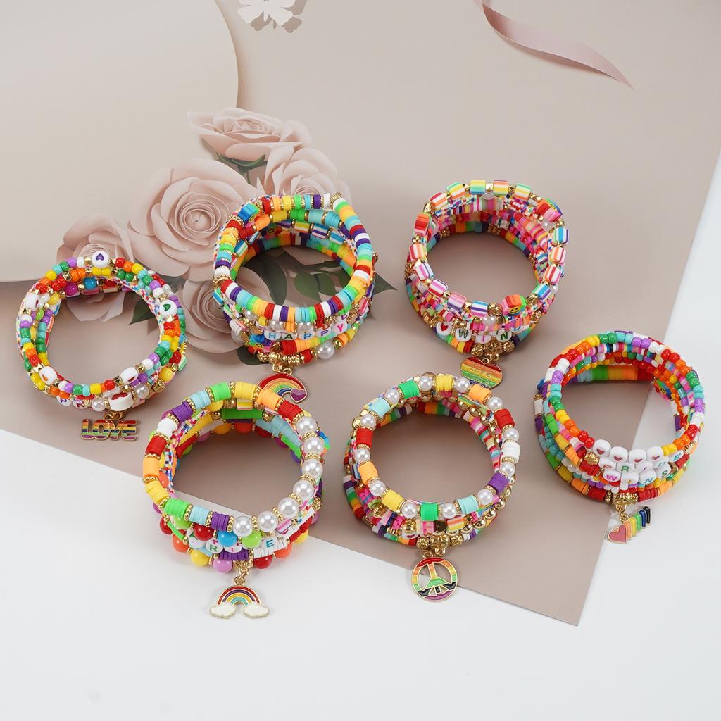 LGBT Pride Bracelet for Bisexual Lesbian Gay Allies Love Wins Rainbow Beaded Clay Elastic Stackable Stretch Bracelets