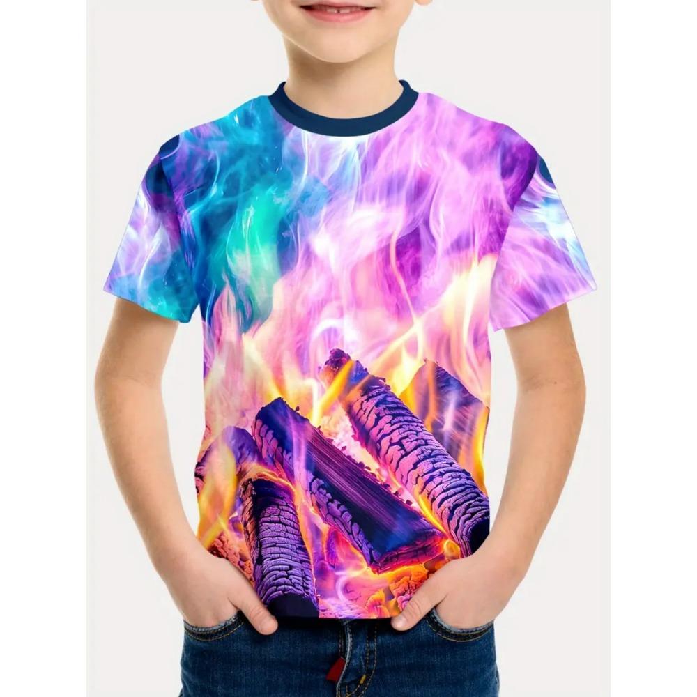 Boys' T-shirt tie dye pattern T-shirt short sleeved T-shirt children's T-shirt primary school girls' clothing casual top girls' T-shirt