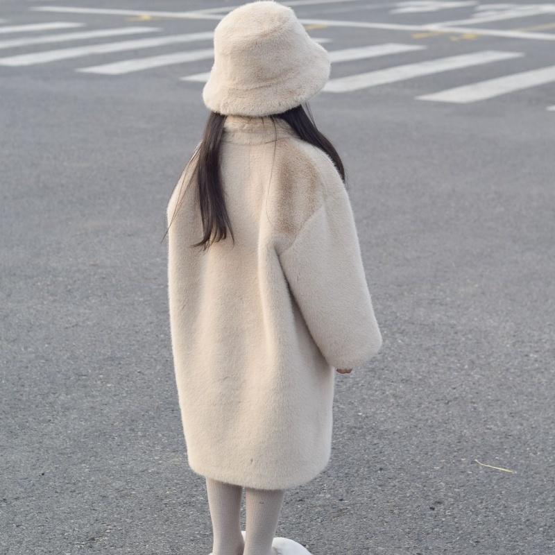Children's Mid-Length Fur Coat: Winter Girls' Thick Mink Insulated Fur-Lined Coat