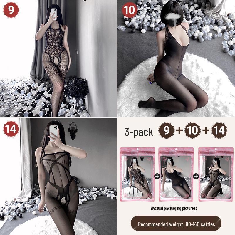 Transparenter Cut-Out Bodysuit mit Strümpfen mit offenem Schritt - Sexy Dessous-Set