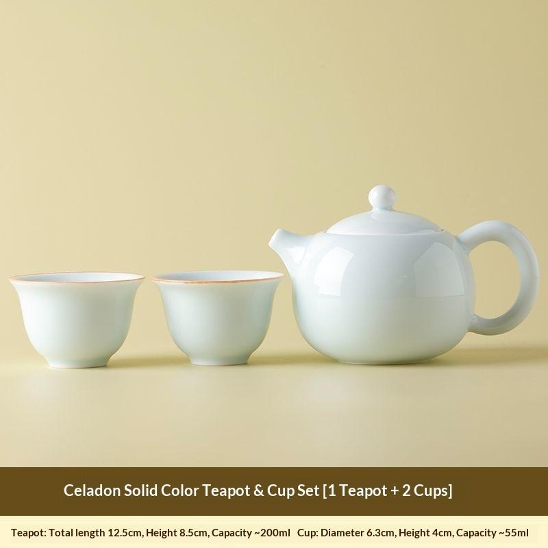 

Light Blue Celadon Xishi Teapot Gongfu Tea Set Simple Ceramic Tea Infuser Teacups 1 Pot 2 Cups Small Tea Pot Home Office Outdoor