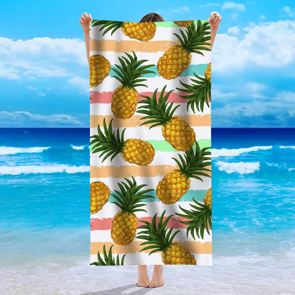 Tropical Palm Tree Striped Beach Towel Summer Stripe Leaf Print Soft Absorbent Quick Dry Beach Blanket for Vacation Daily Use