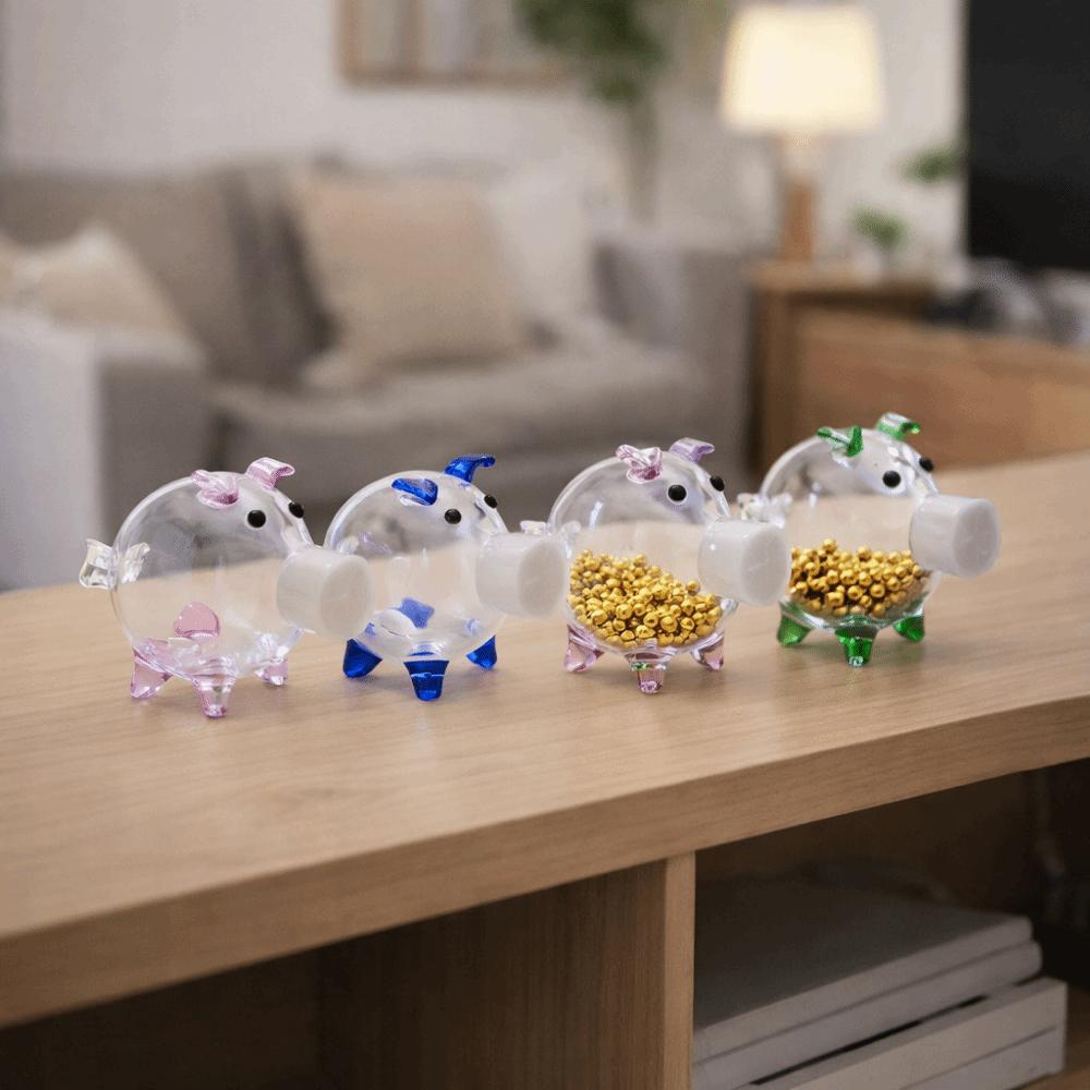 Transparent Pig Shape Piggy Bank Cartoon Golden Beans Container Cute Piggy Money Bank  Home Decor