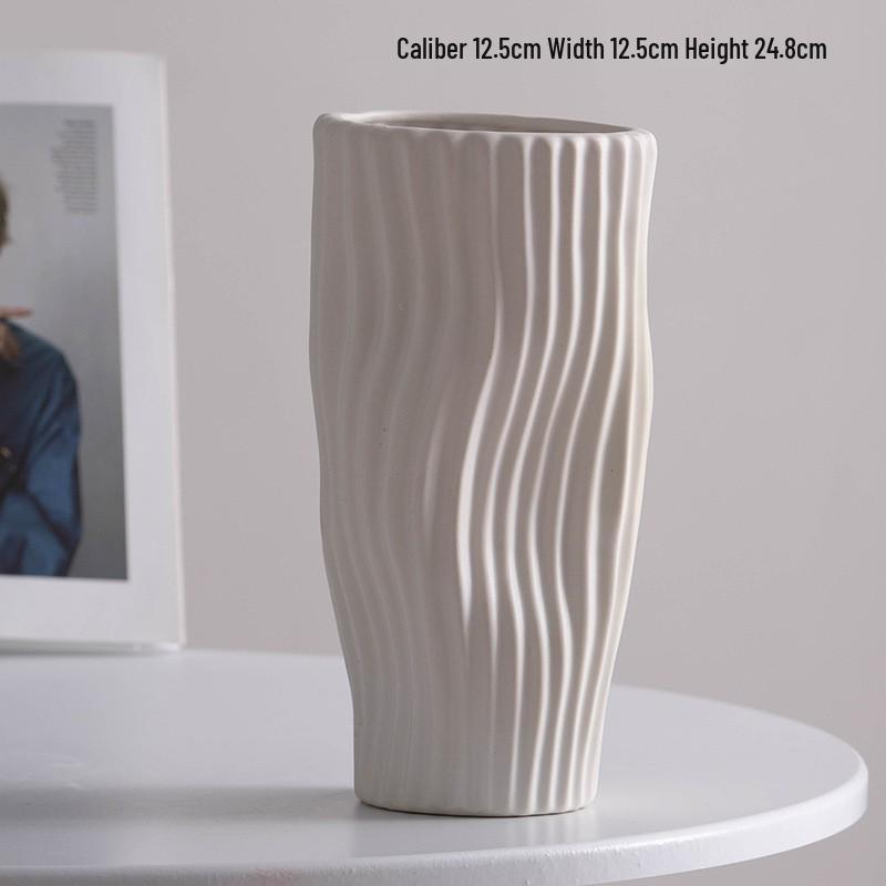 Elegant Large Mouth White Ceramic Vase for Dried or Fresh Flowers - Light Luxury Decor for Living Room Displays
