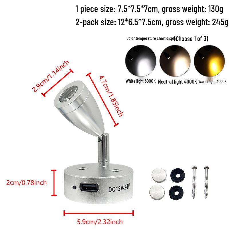 LED Gooseneck Touch Dimmer RV/Boat Reading Light 12V-24V with USB