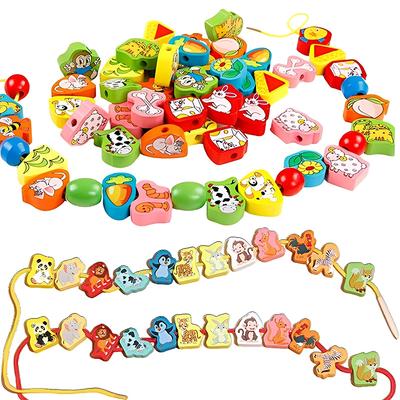 26Pcs Wooden Toys Children Monterssori Educational DIY Stringing Threading Toy Animal Fruit Numbers Kids Birthday Gifts TMZ